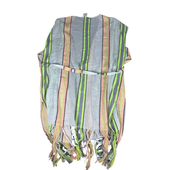 Beca Beach Cover Up Womens XS Neon Stripe Belted Lightweight Fringe Tassel Boho - Picture 7 of 10